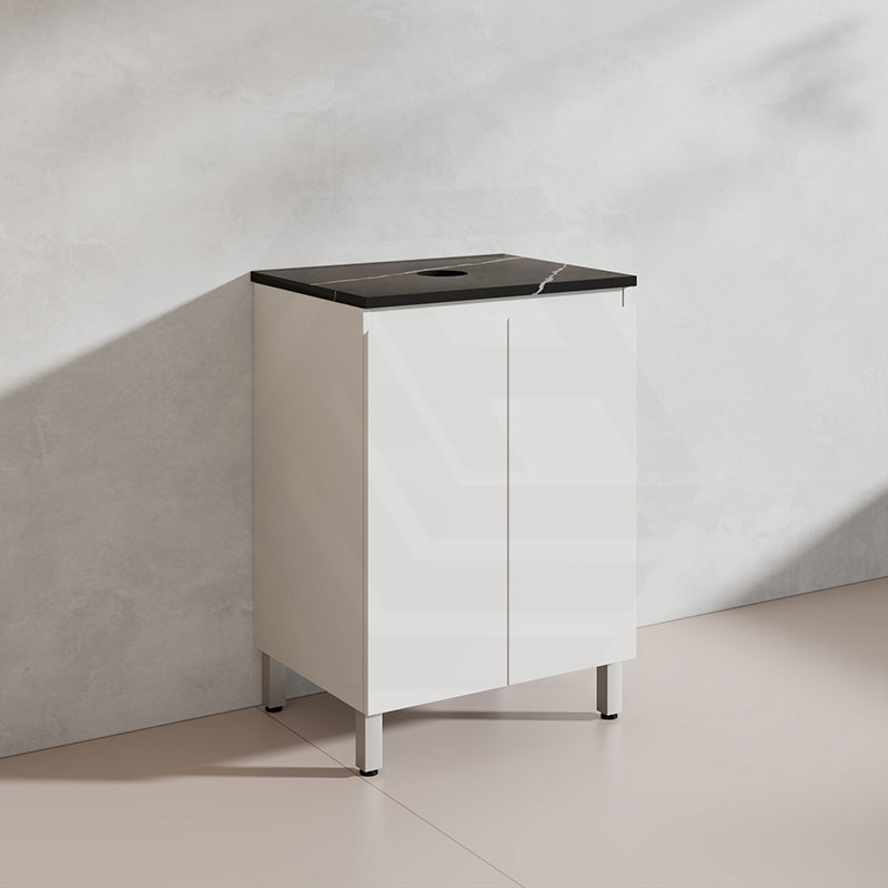Lukka Alpha 600mm Gloss White PVC Freestanding Vanity with Soft Closing Finger Pull Doors