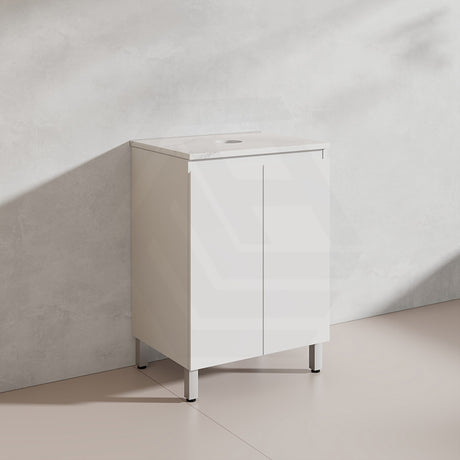 Lukka Alpha 600mm Gloss White PVC Freestanding Vanity with Soft Closing Finger Pull Doors