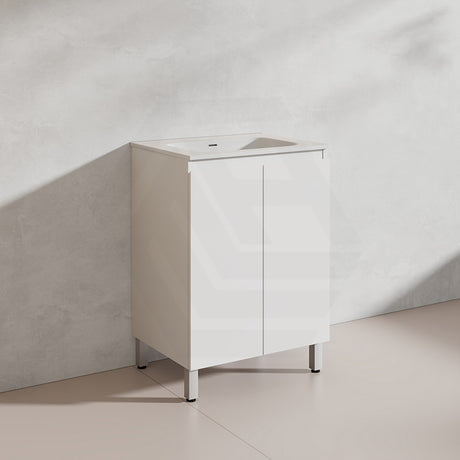 Lukka Alpha 600mm Gloss White PVC Freestanding Vanity with Soft Closing Finger Pull Doors