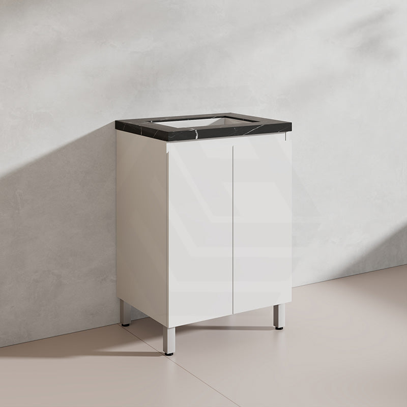 Lukka Alpha 600mm Gloss White PVC Freestanding Vanity with Soft Closing Finger Pull Doors