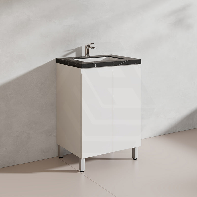 Lukka Alpha 600mm Gloss White PVC Freestanding Vanity with Soft Closing Finger Pull Doors