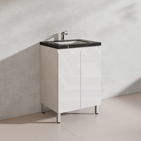 Lukka Alpha 600mm Gloss White PVC Freestanding Vanity with Soft Closing Finger Pull Doors