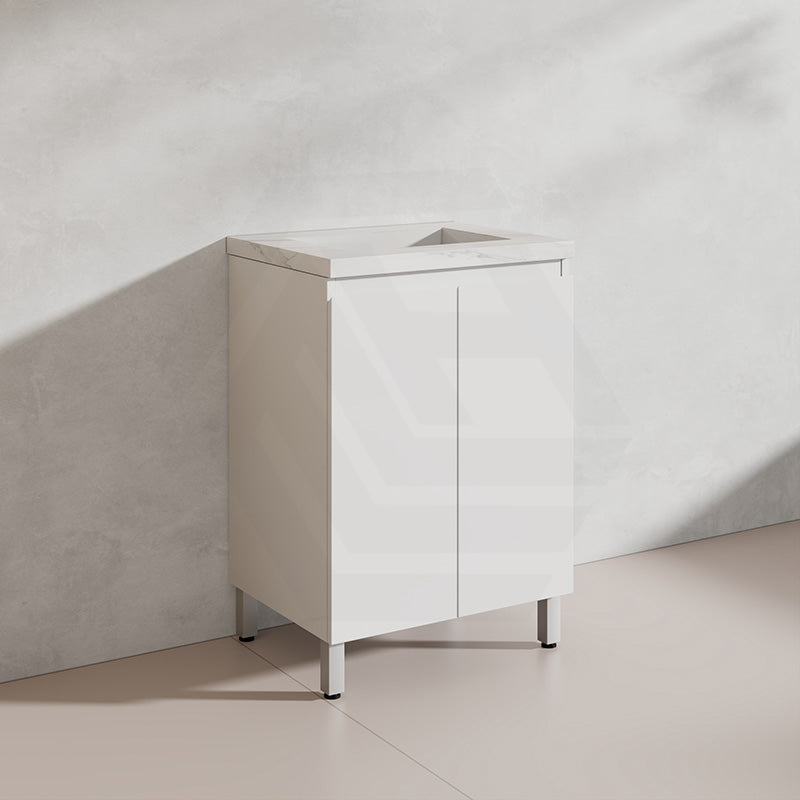 Lukka Alpha 600mm Gloss White PVC Freestanding Vanity with Soft Closing Finger Pull Doors