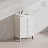 Lukka Alpha 600mm Gloss White PVC Freestanding Vanity with Soft Closing Finger Pull Doors
