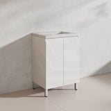 Lukka Alpha 600mm Gloss White PVC Freestanding Vanity with Soft Closing Finger Pull Doors