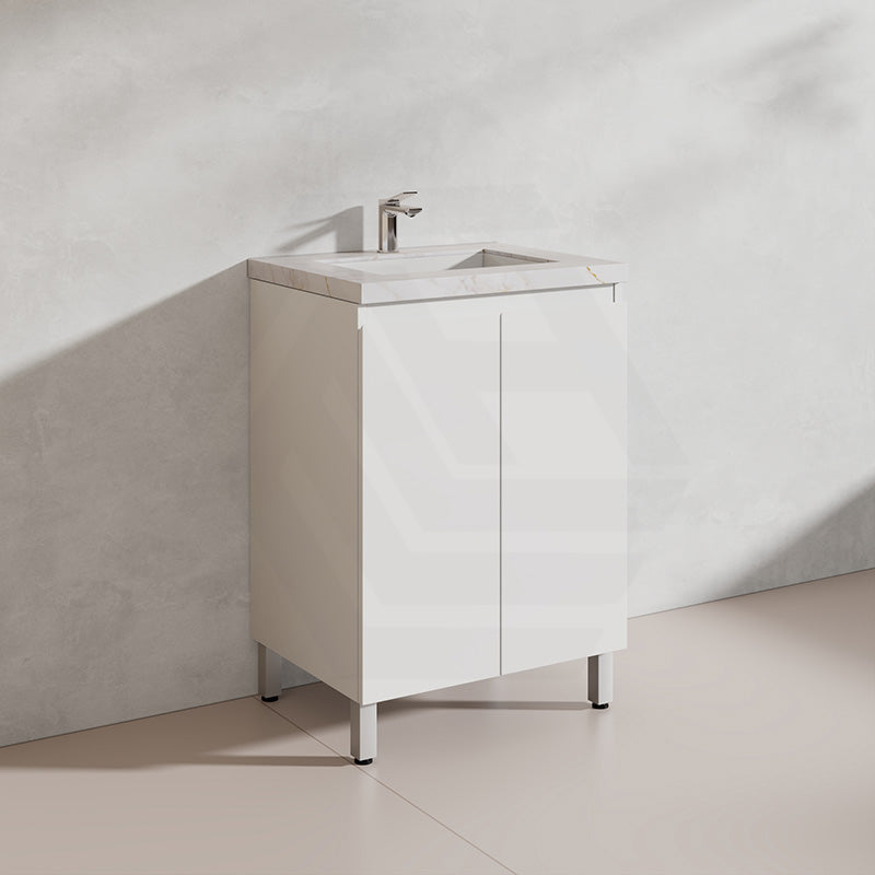 Lukka Alpha 600mm Gloss White PVC Freestanding Vanity with Soft Closing Finger Pull Doors
