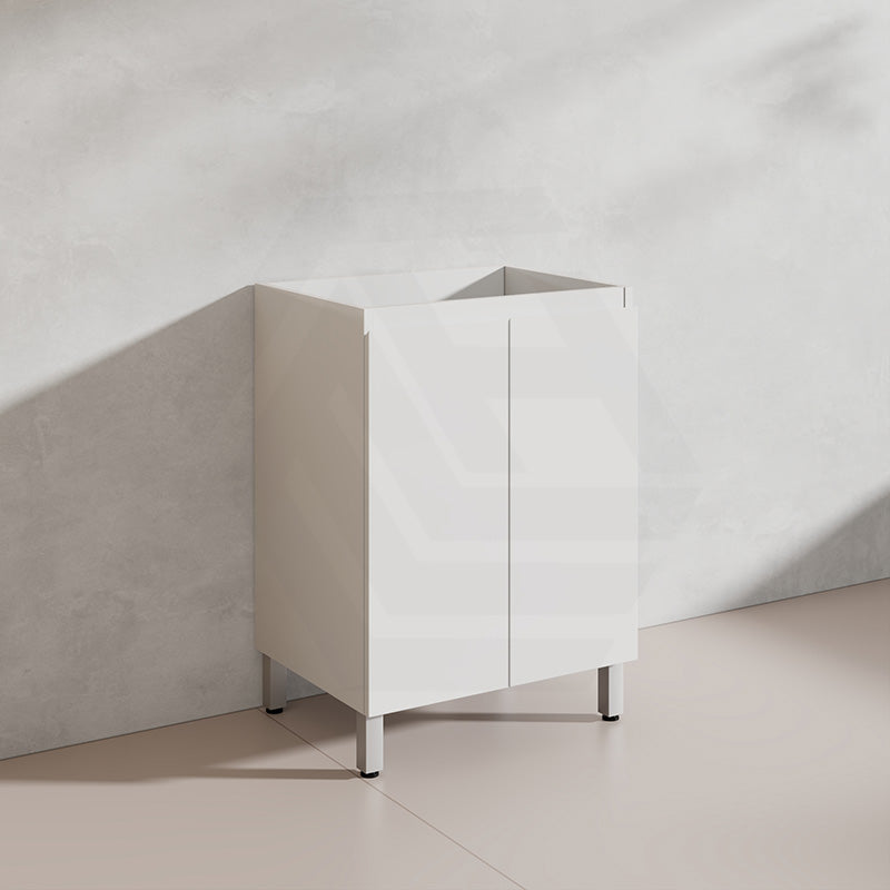 Lukka Alpha 600mm Gloss White PVC Freestanding Vanity with Soft Closing Finger Pull Doors
