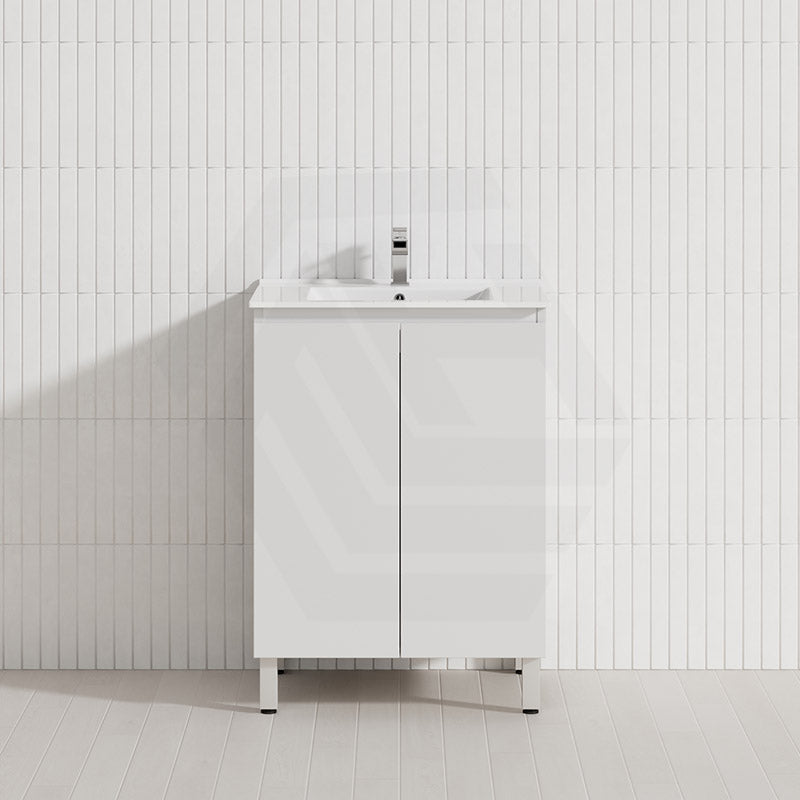 Lukka Alpha 600mm Gloss White PVC Freestanding Vanity with Soft Closing Finger Pull Doors