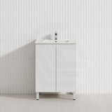 Lukka Alpha 600mm Gloss White PVC Freestanding Vanity with Soft Closing Finger Pull Doors