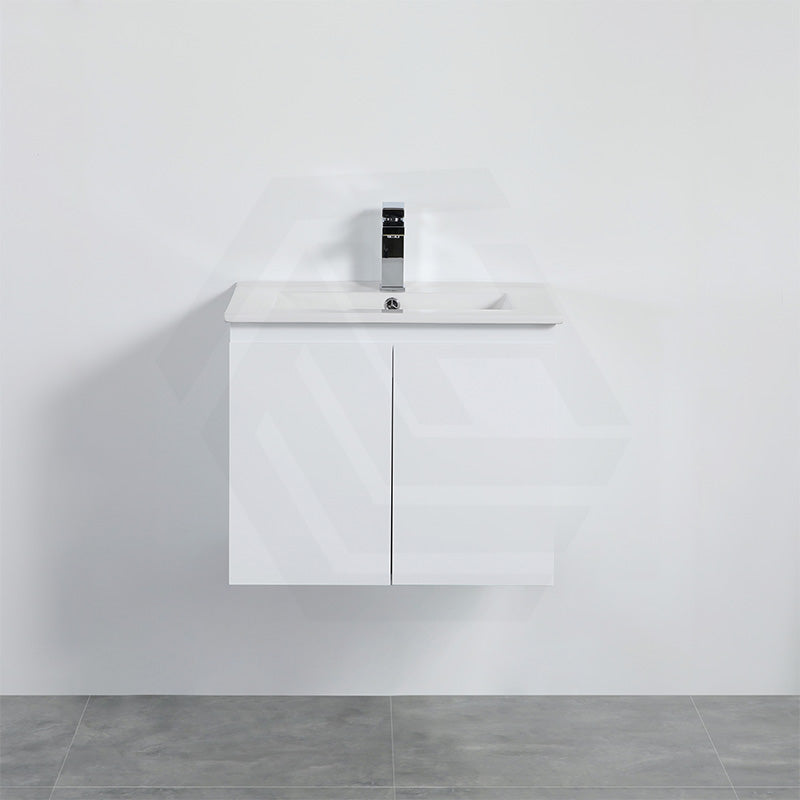 Lukka Alpha 600mm Gloss White PVC Wall Hung Vanity with Soft Closing Finger Pull Door