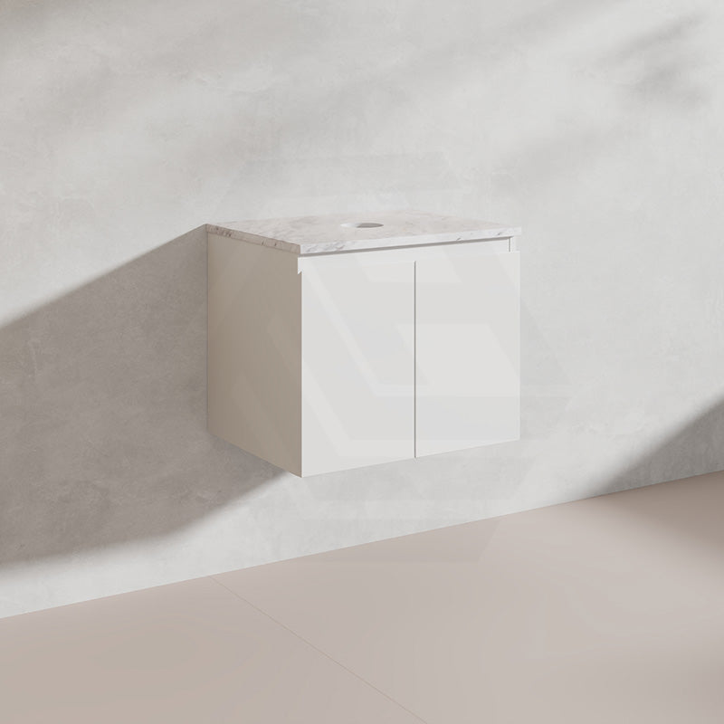 Lukka Alpha 600mm Gloss White PVC Wall Hung Vanity with Soft Closing Finger Pull Door
