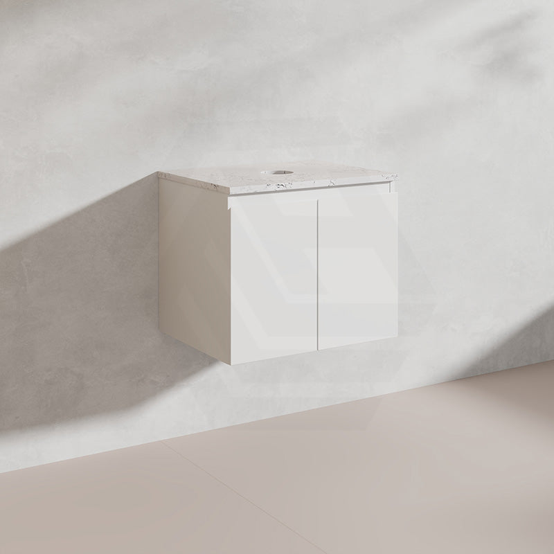 Lukka Alpha 600mm Gloss White PVC Wall Hung Vanity with Soft Closing Finger Pull Door