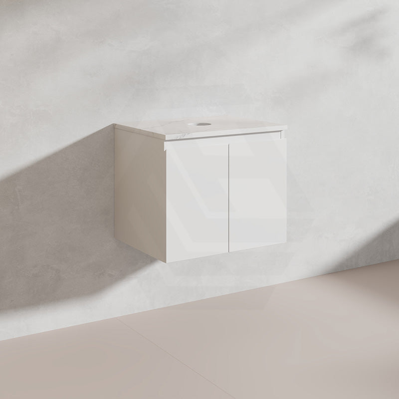 Lukka Alpha 600mm Gloss White PVC Wall Hung Vanity with Soft Closing Finger Pull Door