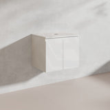 Lukka Alpha 600mm Gloss White PVC Wall Hung Vanity with Soft Closing Finger Pull Door