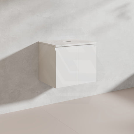 Lukka Alpha 600mm Gloss White PVC Wall Hung Vanity with Soft Closing Finger Pull Door