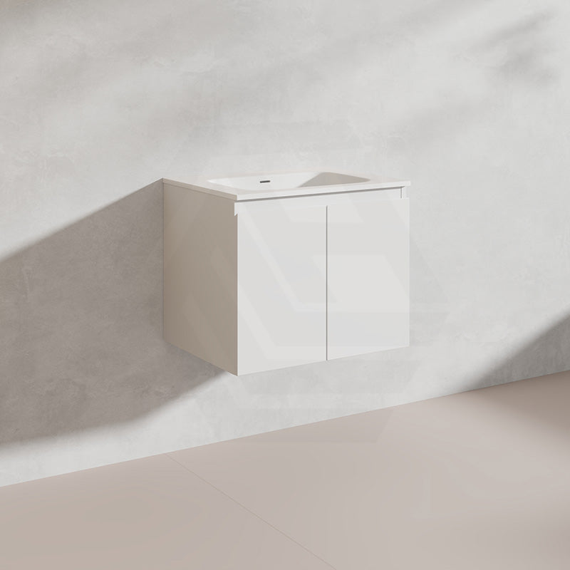 Lukka Alpha 600mm Gloss White PVC Wall Hung Vanity with Soft Closing Finger Pull Door