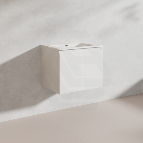 Lukka Alpha 600mm Gloss White PVC Wall Hung Vanity with Soft Closing Finger Pull Door