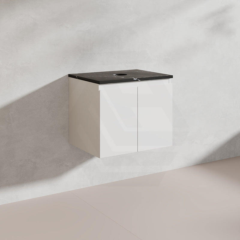 Lukka Alpha 600mm Gloss White PVC Wall Hung Vanity with Soft Closing Finger Pull Door