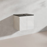 Lukka Alpha 600mm Gloss White PVC Wall Hung Vanity with Soft Closing Finger Pull Door