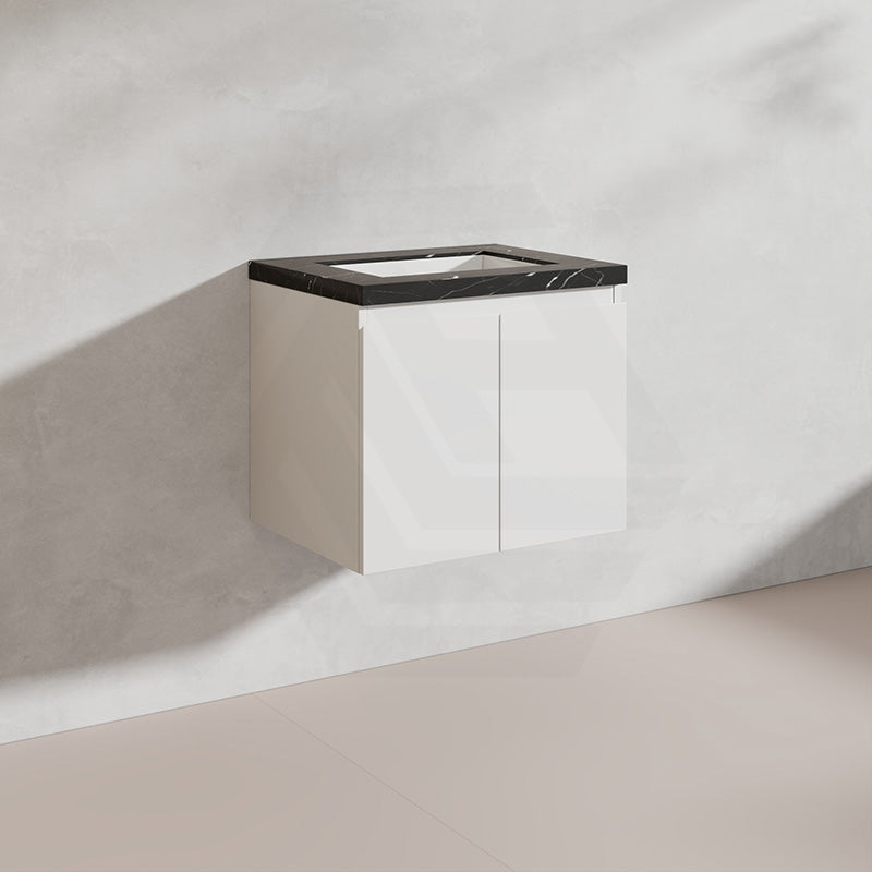 Lukka Alpha 600mm Gloss White PVC Wall Hung Vanity with Soft Closing Finger Pull Door