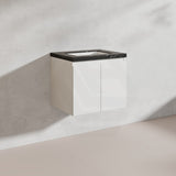 Lukka Alpha 600mm Gloss White PVC Wall Hung Vanity with Soft Closing Finger Pull Door