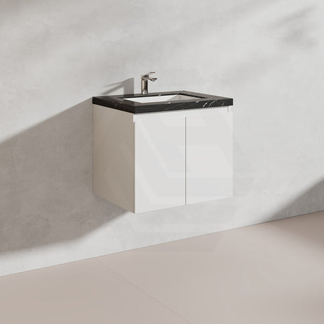 Lukka Alpha 600mm Gloss White PVC Wall Hung Vanity with Soft Closing Finger Pull Door