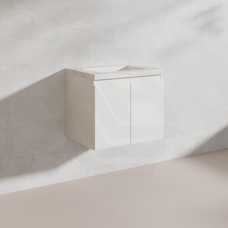 Lukka Alpha 600mm Gloss White PVC Wall Hung Vanity with Soft Closing Finger Pull Door