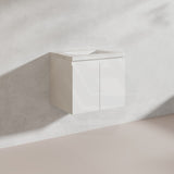 Lukka Alpha 600mm Gloss White PVC Wall Hung Vanity with Soft Closing Finger Pull Door