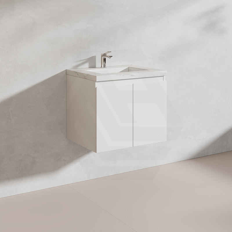 Lukka Alpha 600mm Gloss White PVC Wall Hung Vanity with Soft Closing Finger Pull Door