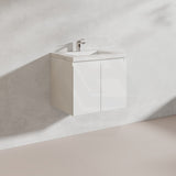 Lukka Alpha 600mm Gloss White PVC Wall Hung Vanity with Soft Closing Finger Pull Door