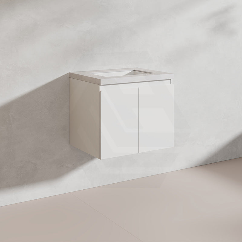 Lukka Alpha 600mm Gloss White PVC Wall Hung Vanity with Soft Closing Finger Pull Door