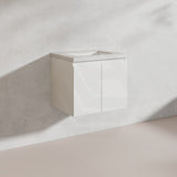 Lukka Alpha 600mm Gloss White PVC Wall Hung Vanity with Soft Closing Finger Pull Door