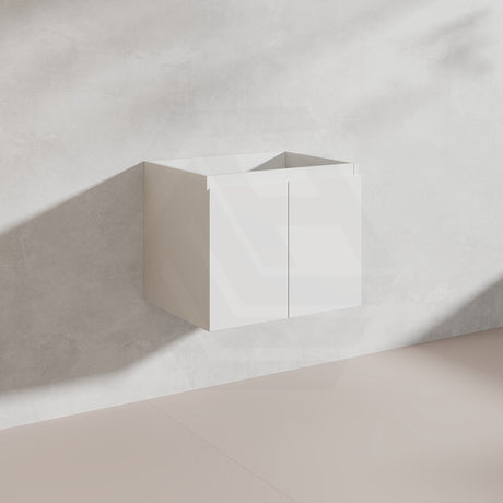 Lukka Alpha 600mm Gloss White PVC Wall Hung Vanity with Soft Closing Finger Pull Door