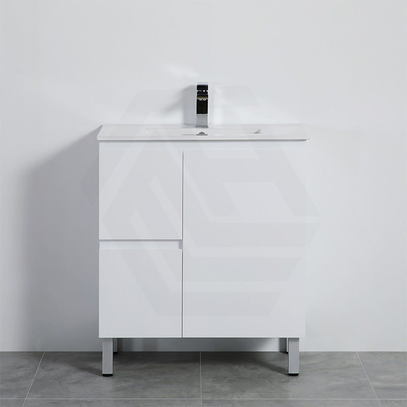 Lukka Alpha Ensuite 750mm Gloss White PVC Narrow Freestanding Vanity with Soft Closing Finger Pull Door and Left/Right Hand Drawers