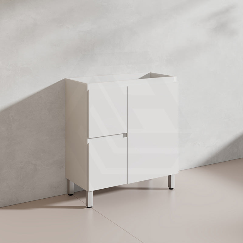 Lukka Alpha Ensuite 750mm Gloss White PVC Narrow Freestanding Vanity with Soft Closing Finger Pull Door and Left/Right Hand Drawers