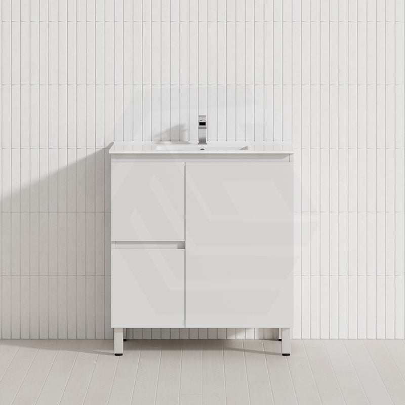 Lukka Alpha Ensuite 750mm Gloss White PVC Narrow Freestanding Vanity with Soft Closing Finger Pull Door and Left/Right Hand Drawers