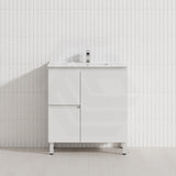 Lukka Alpha Ensuite 750mm Gloss White PVC Narrow Freestanding Vanity with Soft Closing Finger Pull Door and Left/Right Hand Drawers