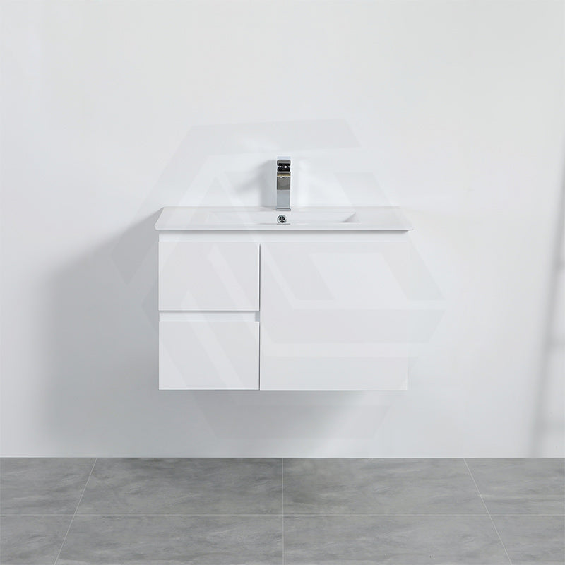 Lukka Alpha Ensuite 750mm Gloss White Narrow PVC Wall Hung Vanity with Left/Right Hand Drawers and Soft Closing Finger Pull Door