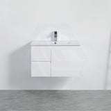 Lukka Alpha Ensuite 750mm Gloss White Narrow PVC Wall Hung Vanity with Left/Right Hand Drawers and Soft Closing Finger Pull Door