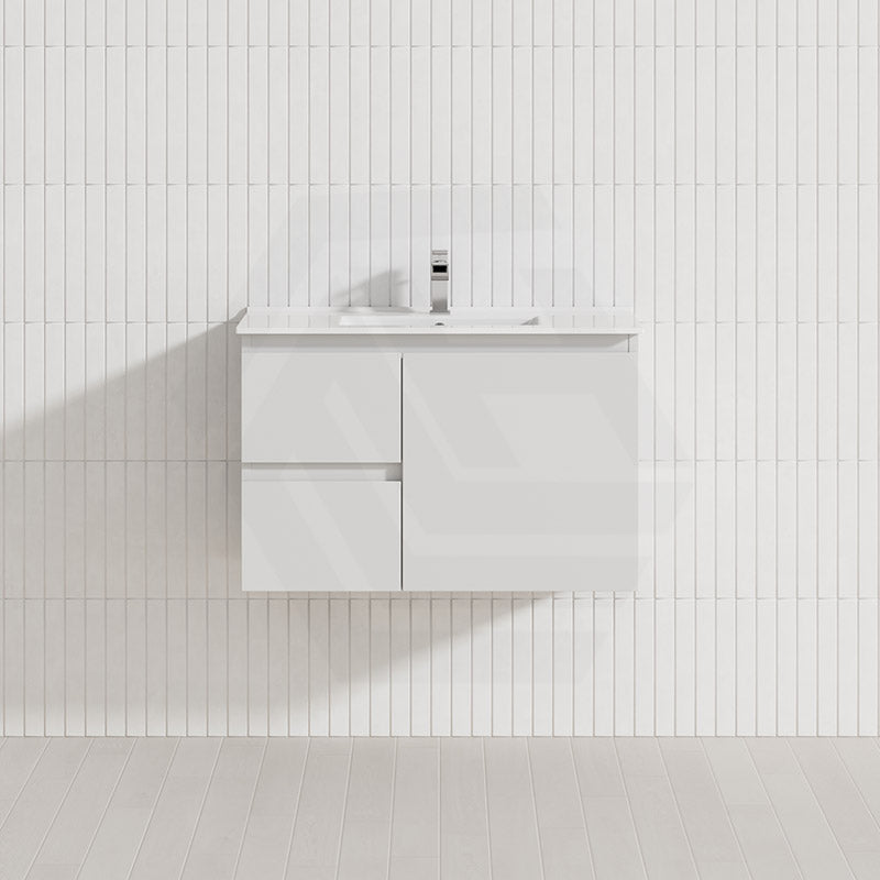Lukka Alpha Ensuite 750mm Gloss White Narrow PVC Wall Hung Vanity with Left/Right Hand Drawers and Soft Closing Finger Pull Door