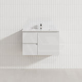 Lukka Alpha Ensuite 750mm Gloss White Narrow PVC Wall Hung Vanity with Left/Right Hand Drawers and Soft Closing Finger Pull Door