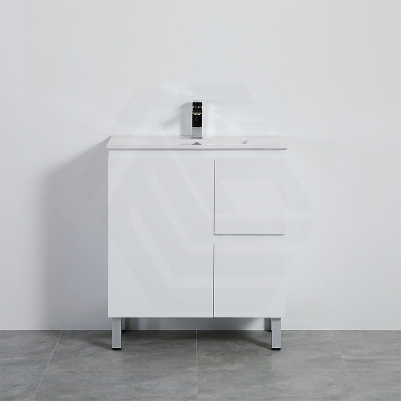 Lukka Alpha Ensuite 750mm Gloss White PVC Narrow Freestanding Vanity with Soft Closing Finger Pull Door and Left/Right Hand Drawers