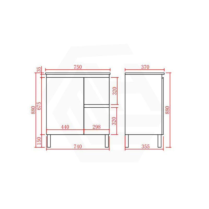 Lukka Alpha Ensuite 750mm Gloss White PVC Narrow Freestanding Vanity with Soft Closing Finger Pull Door and Left/Right Hand Drawers