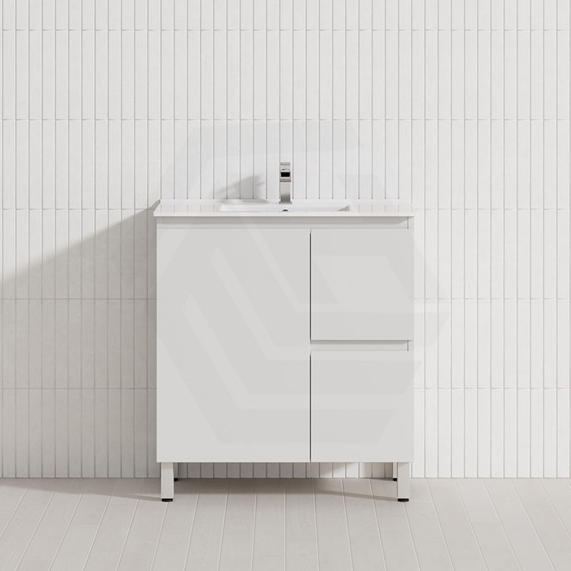 Lukka Alpha Ensuite 750mm Gloss White PVC Narrow Freestanding Vanity with Soft Closing Finger Pull Door and Left/Right Hand Drawers