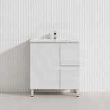 Lukka Alpha Ensuite 750mm Gloss White PVC Narrow Freestanding Vanity with Soft Closing Finger Pull Door and Left/Right Hand Drawers