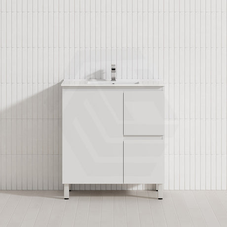 Lukka Alpha Ensuite 750mm Gloss White PVC Narrow Freestanding Vanity with Soft Closing Finger Pull Door and Left/Right Hand Drawers