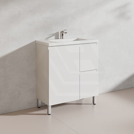 Lukka Alpha Ensuite 750mm Gloss White PVC Narrow Freestanding Vanity with Soft Closing Finger Pull Door and Left/Right Hand Drawers