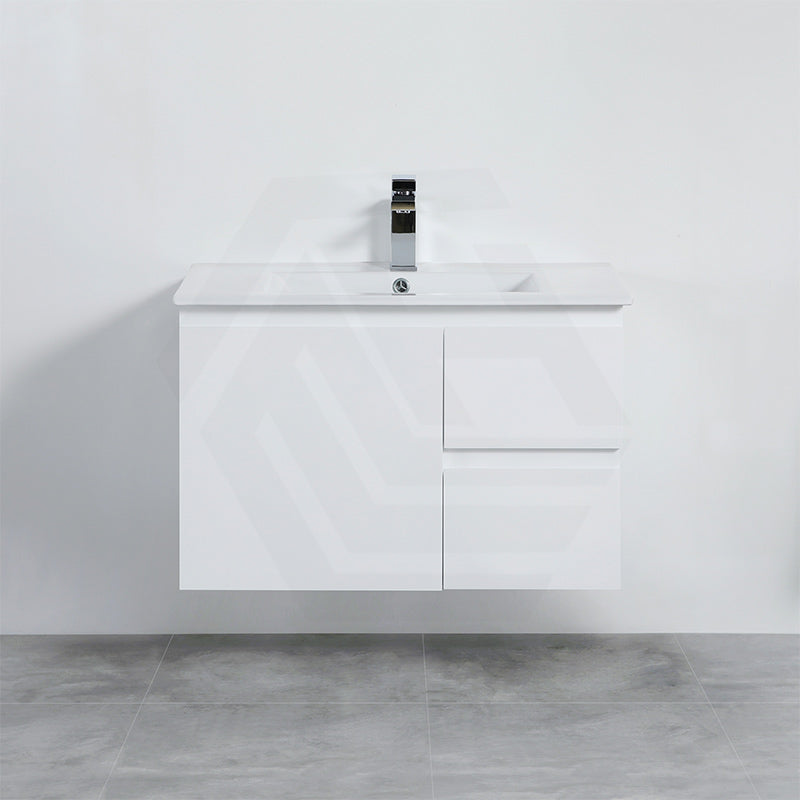 Lukka Alpha Ensuite 750mm Gloss White Narrow PVC Wall Hung Vanity with Left/Right Hand Drawers and Soft Closing Finger Pull Door
