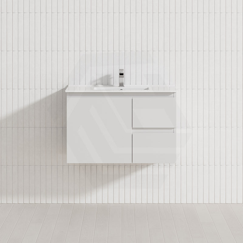 Lukka Alpha Ensuite 750mm Gloss White Narrow PVC Wall Hung Vanity with Left/Right Hand Drawers and Soft Closing Finger Pull Door