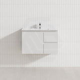 Lukka Alpha Ensuite 750mm Gloss White Narrow PVC Wall Hung Vanity with Left/Right Hand Drawers and Soft Closing Finger Pull Door